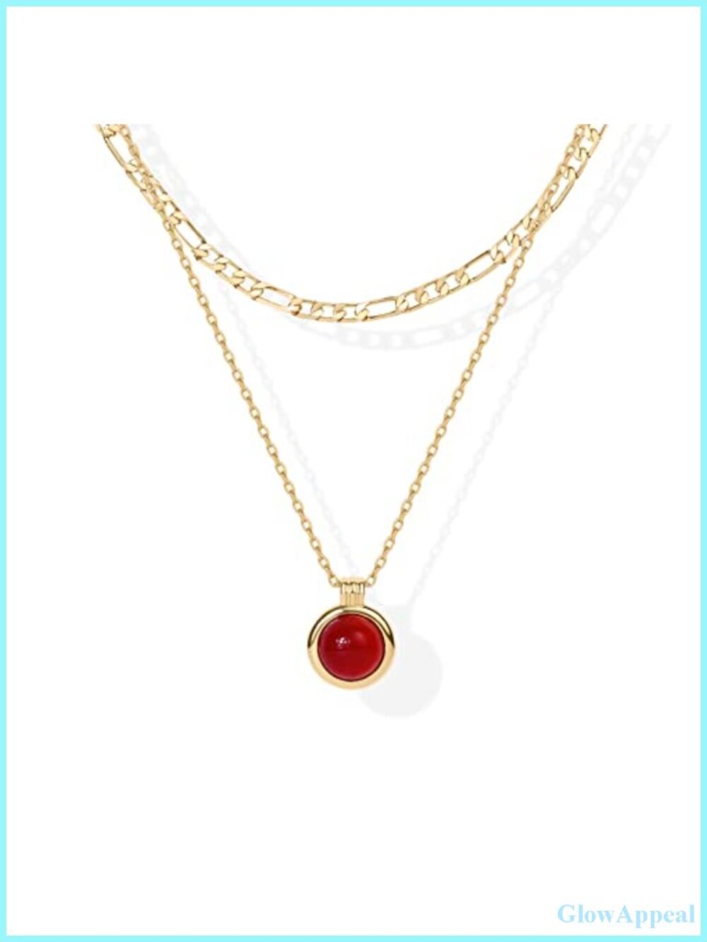 14K Gold Plated Carnelian Pendant Layered Necklace for Women